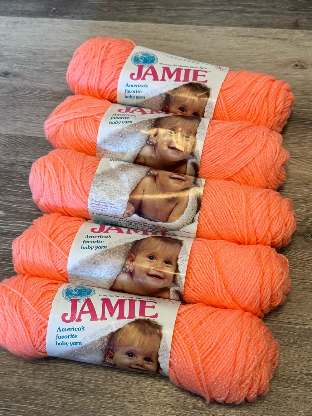 Vintage Lion Brand Jamie Pompadour Baby Yarn Lot of 5 Skeins Coral - Picture 8 of 8